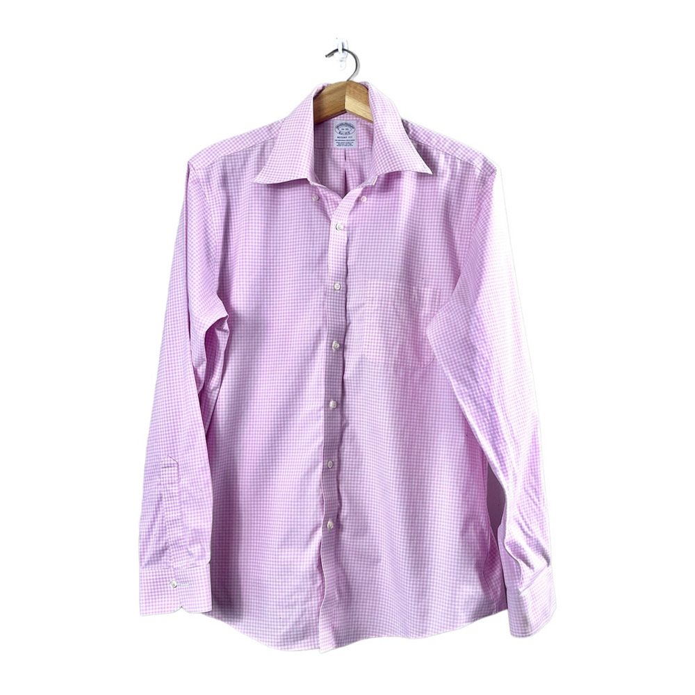 Men's Pink Plaid Brooks Brothers Button Front Shirt 16